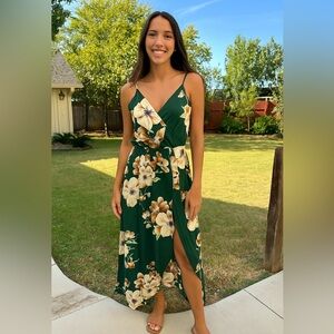 Elegant Floral Wrap Maxi Dress in Green